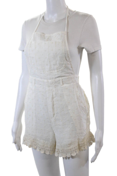 Jens Pirate Booty Womens Open Back Square Neck Embroidered Romper White Size XS