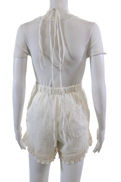 Jens Pirate Booty Womens Open Back Square Neck Embroidered Romper White Size XS