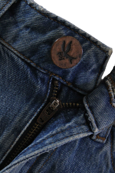One by One Teaspoon Womens Zipper Fly Distressed Cuffed Shorts Blue Denim 23