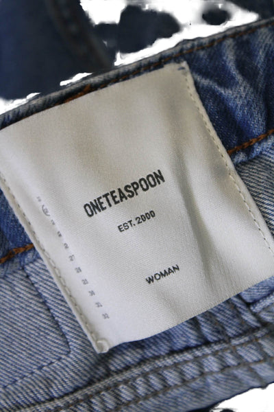 One by One Teaspoon Womens Zipper Fly Distressed Cuffed Shorts Blue Denim 23