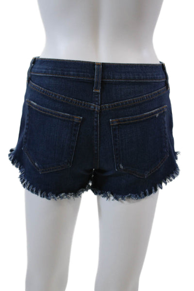 L Agence Womens Zipper Fly Low Rise Fringe Denim Shorts Blue Denim Size 23