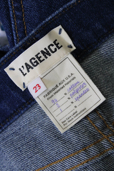 L Agence Womens Zipper Fly Low Rise Fringe Denim Shorts Blue Denim Size 23