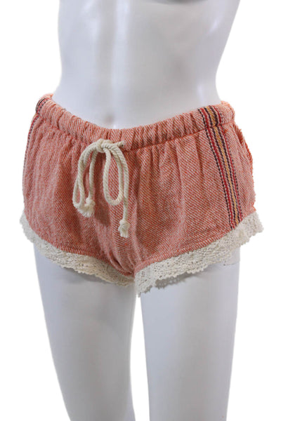 Beach Freedom Womens Off Shoulder Knit Top Short Shorts Set Orange White 1 XS