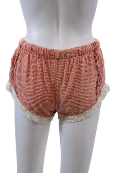 Beach Freedom Womens Off Shoulder Knit Top Short Shorts Set Orange White 1 XS