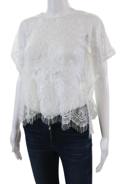 Little Peixoto Womens Short Sleeve Scoop Neck Lace Top Blouse White Size Small