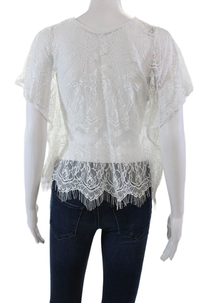 Little Peixoto Womens Short Sleeve Scoop Neck Lace Top Blouse White Size Small
