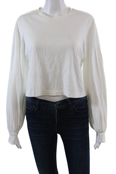 The Range Womens Long Sleeve Scoop Neck Tee Shirt White Cotton Size Extra Small