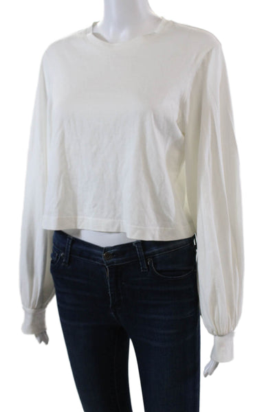 The Range Womens Long Sleeve Scoop Neck Tee Shirt White Cotton Size Extra Small