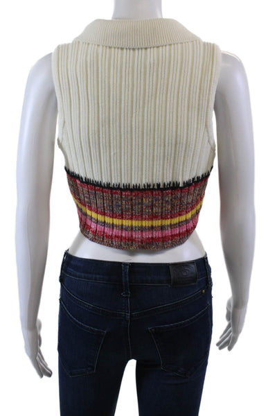 Les Coyotes De Paris Womens Sleeveless Collared Knit Top White Red Size 2XS