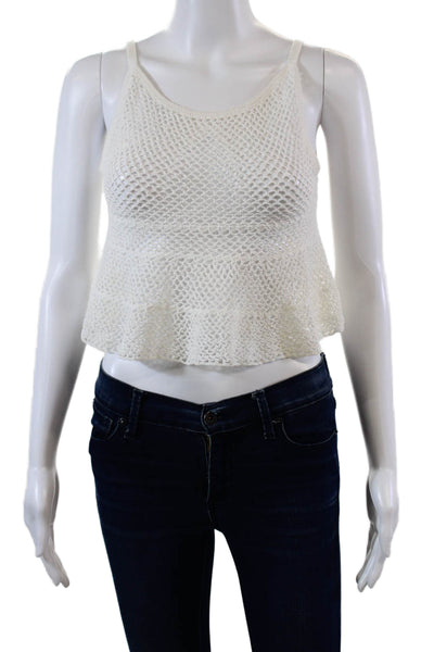 Chan Luu Womens Scoop Neck Open Knit Tank Top White Cotton Size Small
