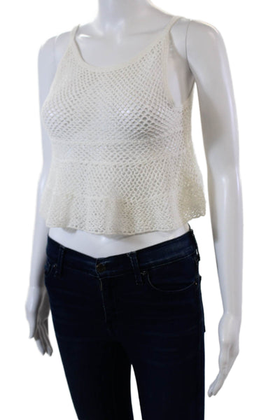 Chan Luu Womens Scoop Neck Open Knit Tank Top White Cotton Size Small