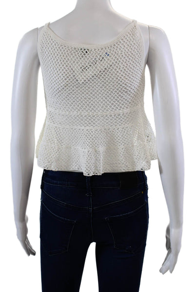 Chan Luu Womens Scoop Neck Open Knit Tank Top White Cotton Size Small