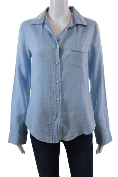 What Goes Around Comes Around Womens Button Front Shirt Blue Cotton Size Small