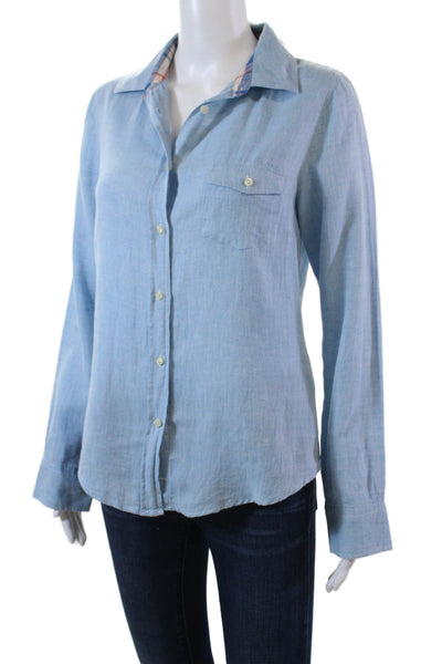 What Goes Around Comes Around Womens Button Front Shirt Blue Cotton Size Small