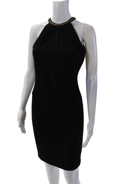 Calvin Klein Womens Gold Tone Chain Detail Zipped High Neck Dress Black Size 2
