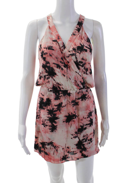 Parker Womens Silk Abstract Printed V-Neck Sleeveless Blouson Dress Pink Size S