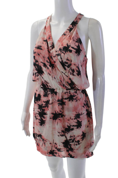 Parker Womens Silk Abstract Printed V-Neck Sleeveless Blouson Dress Pink Size S
