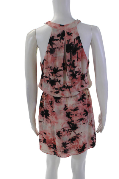 Parker Womens Silk Abstract Printed V-Neck Sleeveless Blouson Dress Pink Size S