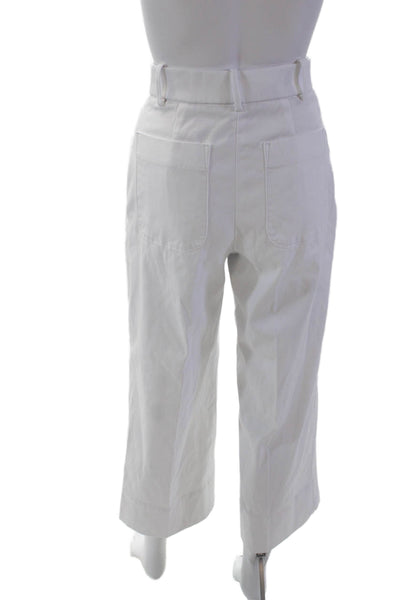 Spanx Womens Zipper Fly High Rise Straight Leg Twill Pants White Cotton Size XS