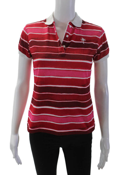 Master Bunny Edition Womens Collared Striped Short Sleeve Polo Shirt Red Size 0
