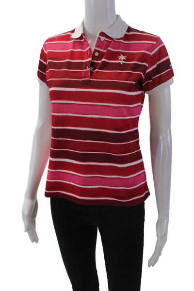 Master Bunny Edition Womens Collared Striped Short Sleeve Polo Shirt Red Size 0