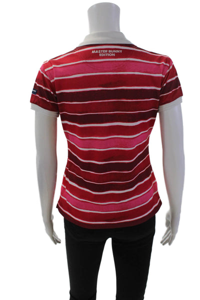 Master Bunny Edition Womens Collared Striped Short Sleeve Polo Shirt Red Size 0