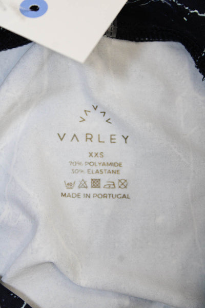 Varley Womens Marble Print Sheer Sleeve Detail High Neck Top Blue Size XS