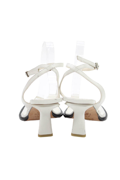 Yuni Buffa Womens Leather Square Toe Ankle Strap Heels Sandals Shoes White Sz 40