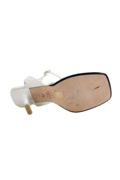 Yuni Buffa Womens Leather Square Toe Ankle Strap Heels Sandals Shoes White Sz 40