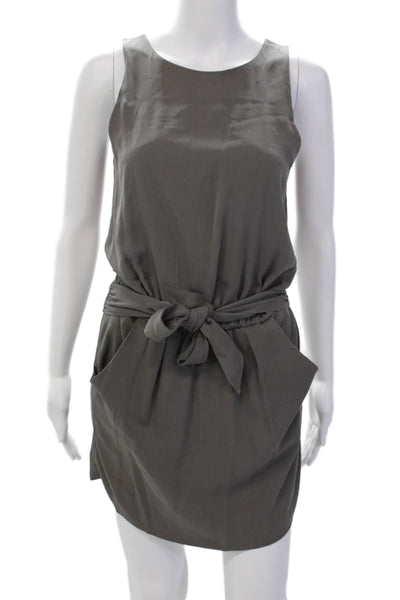 Theory Womens Textured Sleeveless Scoop Neck Tie Front Mini Dress Gray Size 0
