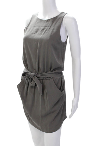 Theory Womens Textured Sleeveless Scoop Neck Tie Front Mini Dress Gray Size 0