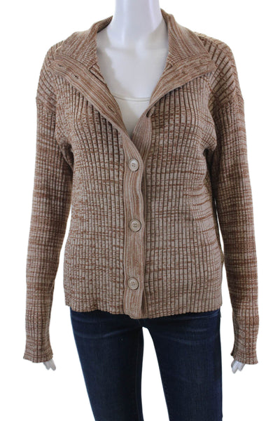 Monrow Womens Button Down Turtleneck Cardigan Sweater Brown Cotton Size Medium