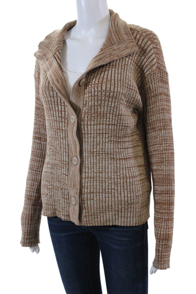 Monrow Womens Button Down Turtleneck Cardigan Sweater Brown Cotton Size Medium
