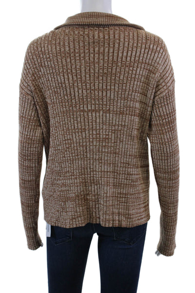 Monrow Womens Button Down Turtleneck Cardigan Sweater Brown Cotton Size Medium