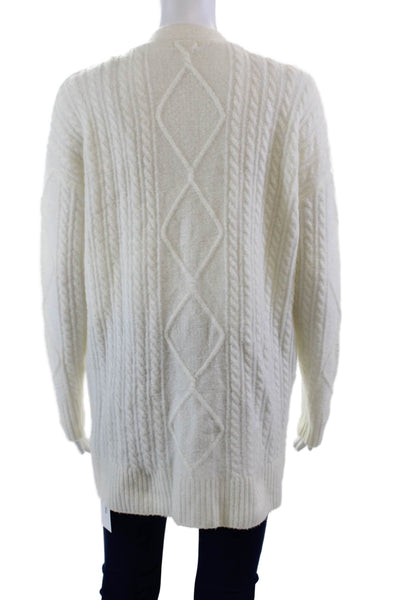Minnie Rose Womens Cable Knit Cardigan Sweater White Wool Size Extra Small