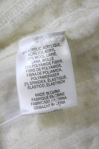 Minnie Rose Womens Cable Knit Cardigan Sweater White Wool Size Extra Small