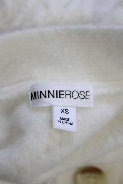 Minnie Rose Womens Cable Knit Cardigan Sweater White Wool Size Extra Small