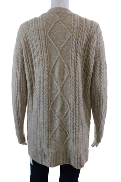 Minnie Rose Womens Cable Knit Cardigan Sweater Beige Wool Size Extra Small