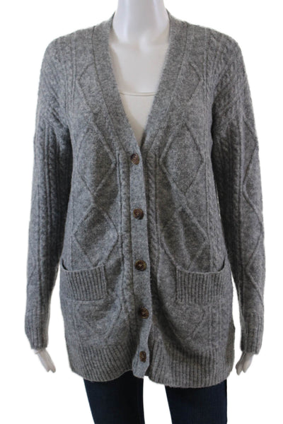 Minnie Rose Womens Cable Knit Cardigan Sweater Gray Wool Size Extra Small