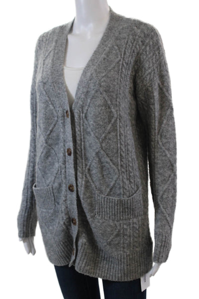 Minnie Rose Womens Cable Knit Cardigan Sweater Gray Wool Size Extra Small