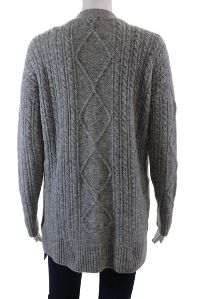 Minnie Rose Womens Cable Knit Cardigan Sweater Gray Wool Size Extra Small