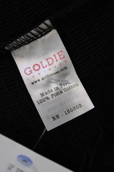 Goldie Womens Short Ruffled Sleeves Smocked Blouse Black Cotton Size Small