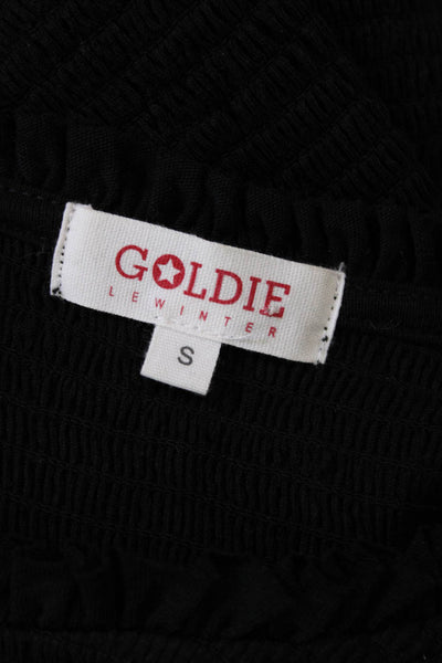 Goldie Womens Short Ruffled Sleeves Smocked Blouse Black Cotton Size Small