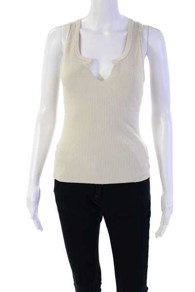 The Range Womens Ribbed Sleeveless Pullover Tank Top Beige Size Extra Small