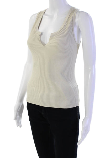 The Range Womens Ribbed Sleeveless Pullover Tank Top Beige Size Extra Small