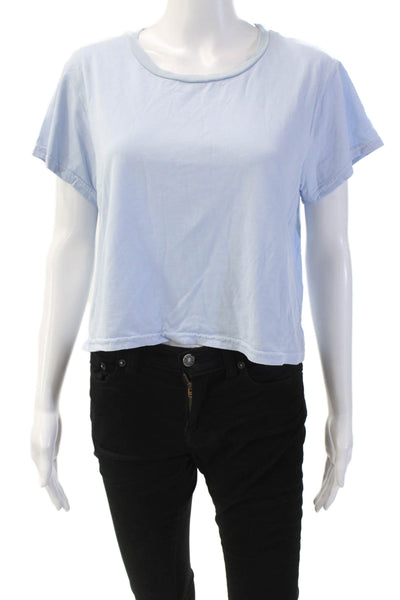 Kondi Womens Cotton Crew Neck Short Sleeve Cropped T-Shirt Powder Blue Size L