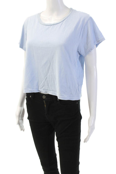 Kondi Womens Cotton Crew Neck Short Sleeve Cropped T-Shirt Powder Blue Size L