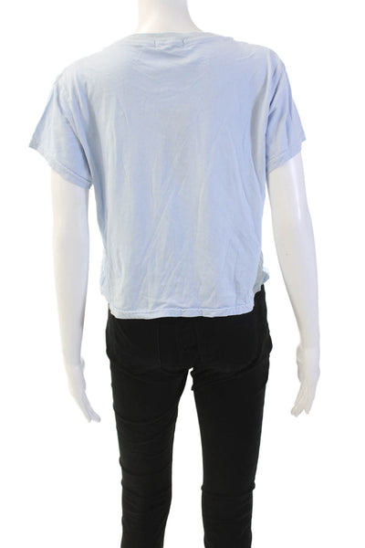 Kondi Womens Cotton Crew Neck Short Sleeve Cropped T-Shirt Powder Blue Size L