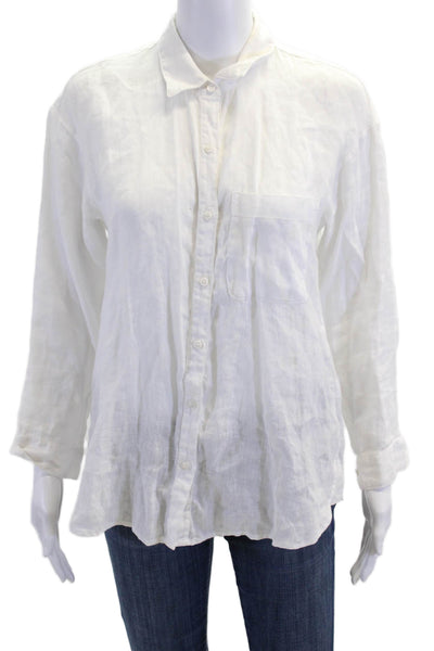 Stateside Womens Button Front Collared Long Sleeve Linen Shirt White Size XS
