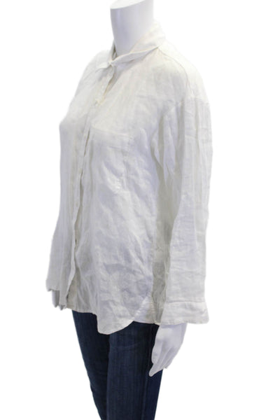 Stateside Womens Button Front Collared Long Sleeve Linen Shirt White Size XS